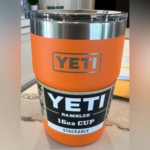 YETI Rambler 16 oz stackable cup in King Crab Orange with Magslider lid